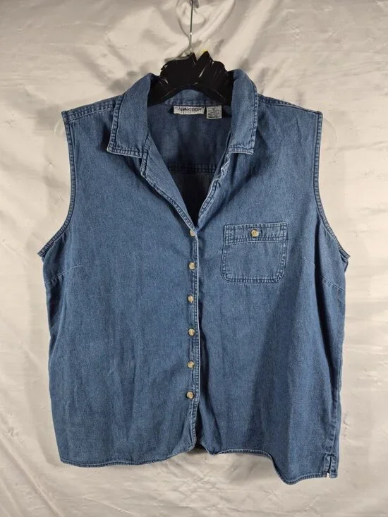 VTG Cabin Creek Women's Blue Denim 100%COTTON Single Pocket Top Plus Size 2X - Picture 2 of 7